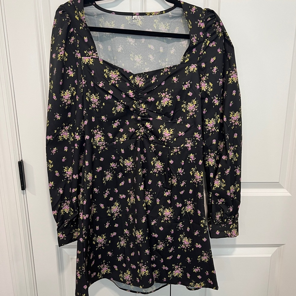Black Dress with Purple Floral Accent